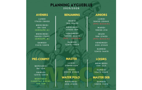Planning des entraînements 2025/2026