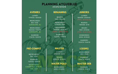 Horaires d'entraînements 2025/2026