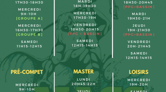 Horaires d'entraînements 2025/2026